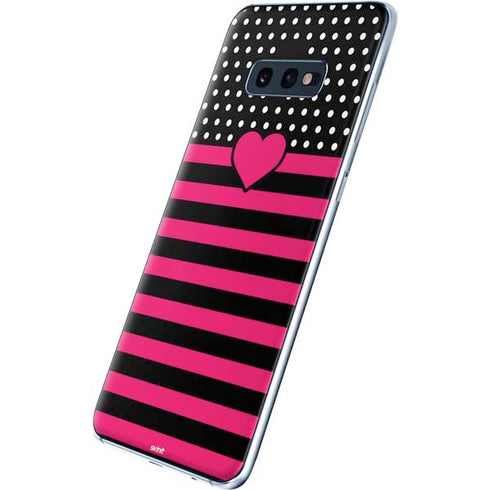 Polka Dots and Stripes Heart in Pink Galaxy S10e Skin