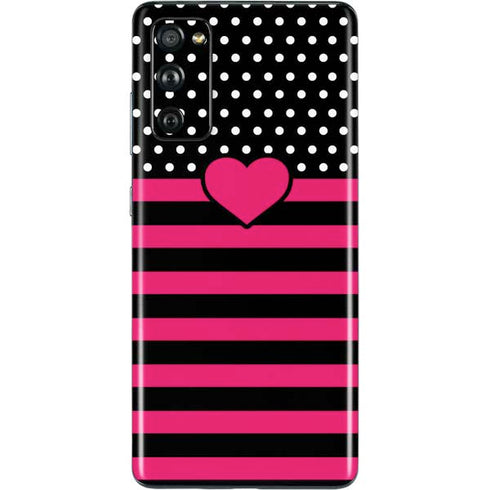 Polka Dots and Stripes Heart in Pink Galaxy S20 Fan Edition Skin