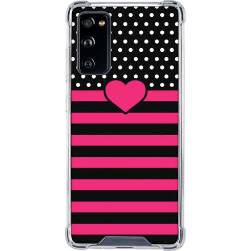 Polka Dots and Stripes Heart in Pink Galaxy S20 FE Clear Case