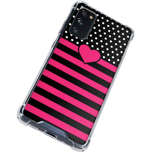 Polka Dots and Stripes Heart in Pink Galaxy S20 FE Clear Case