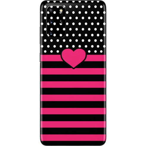 Polka Dots and Stripes Heart in Pink Galaxy S20 Plus Skin