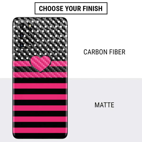 Polka Dots and Stripes Heart in Pink Galaxy S20 Plus Skin