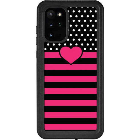Polka Dots and Stripes Heart in Pink Galaxy S20 Plus Waterproof Case
