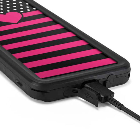 Polka Dots and Stripes Heart in Pink Galaxy S20 Plus Waterproof Case