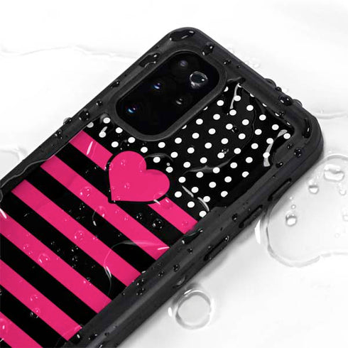 Polka Dots and Stripes Heart in Pink Galaxy S20 Plus Waterproof Case