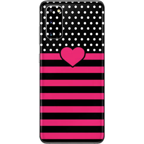 Polka Dots and Stripes Heart in Pink Galaxy S20 Skin