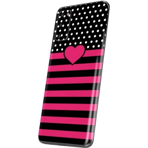Polka Dots and Stripes Heart in Pink Galaxy S20 Skin