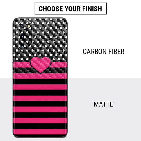 Polka Dots and Stripes Heart in Pink Galaxy S20 Skin