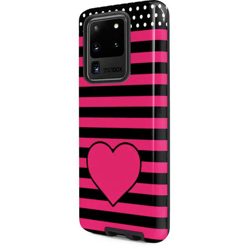 Polka Dots and Stripes Heart in Pink Galaxy S20 Ultra 5G Pro Case