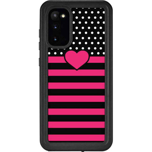 Polka Dots and Stripes Heart in Pink Galaxy S20 Waterproof Case