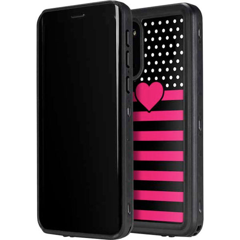 Polka Dots and Stripes Heart in Pink Galaxy S20 Waterproof Case