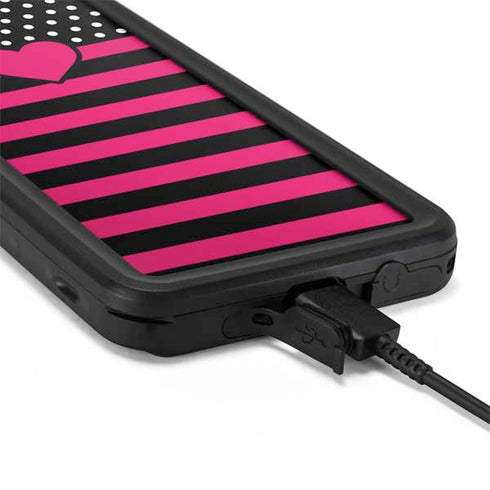 Polka Dots and Stripes Heart in Pink Galaxy S20 Waterproof Case