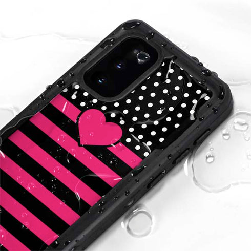 Polka Dots and Stripes Heart in Pink Galaxy S20 Waterproof Case