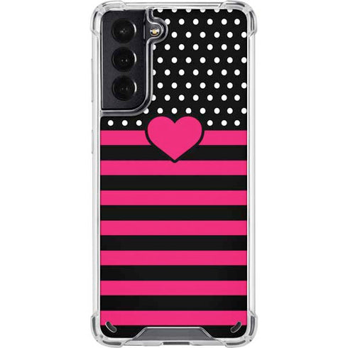Polka Dots and Stripes Heart in Pink Galaxy S21 5G Clear Case