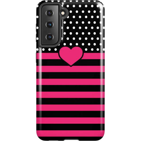 Polka Dots and Stripes Heart in Pink Galaxy S21 5G Pro Case