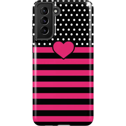 Polka Dots and Stripes Heart in Pink Galaxy S21 FE Pro Case