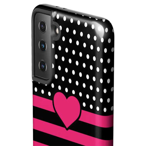Polka Dots and Stripes Heart in Pink Galaxy S21 FE Pro Case