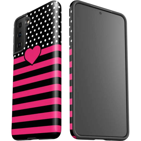 Polka Dots and Stripes Heart in Pink Galaxy S21 FE Pro Case