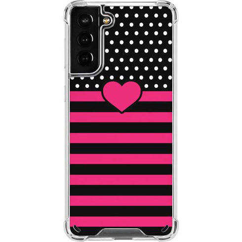 Polka Dots and Stripes Heart in Pink Galaxy S21 Plus 5G Clear Case