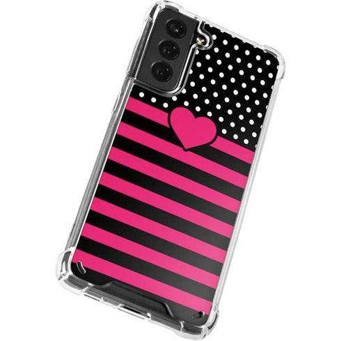 Polka Dots and Stripes Heart in Pink Galaxy S21 Plus 5G Clear Case