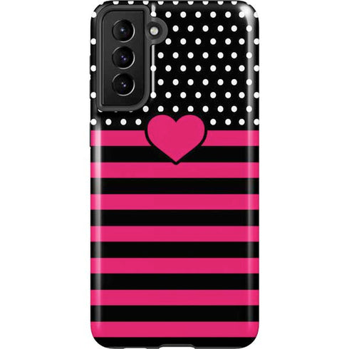 Polka Dots and Stripes Heart in Pink Galaxy S21 Plus 5G Pro Case