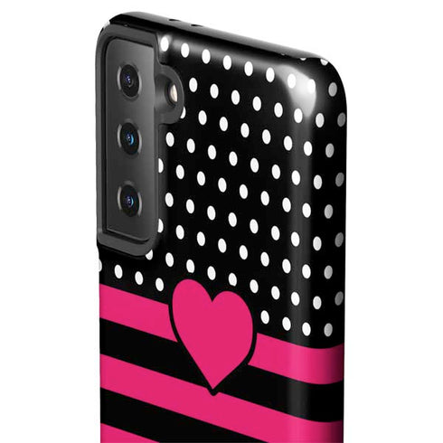 Polka Dots and Stripes Heart in Pink Galaxy S21 Plus 5G Pro Case