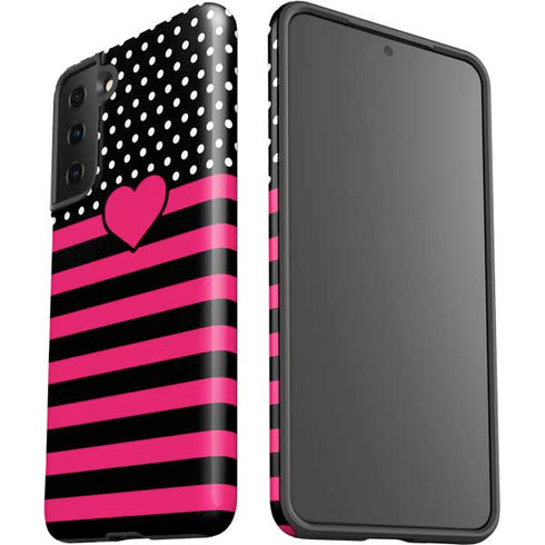 Polka Dots and Stripes Heart in Pink Galaxy S21 Plus 5G Pro Case