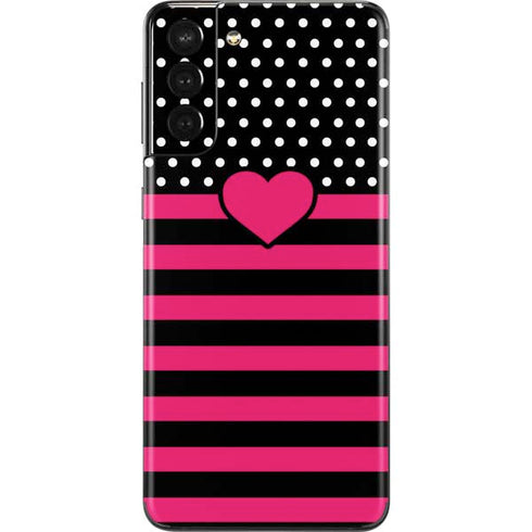 Polka Dots and Stripes Heart in Pink Galaxy S21 Plus 5G Skin