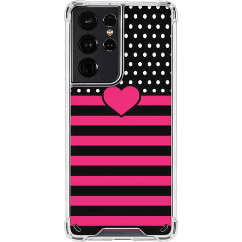 Polka Dots and Stripes Heart in Pink Galaxy S21 Ultra 5G Clear Case