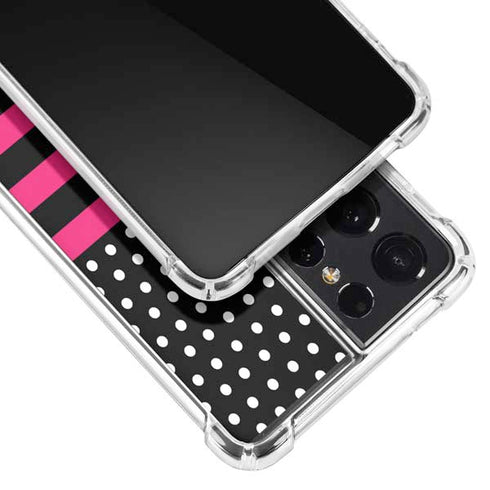 Polka Dots and Stripes Heart in Pink Galaxy S21 Ultra 5G Clear Case