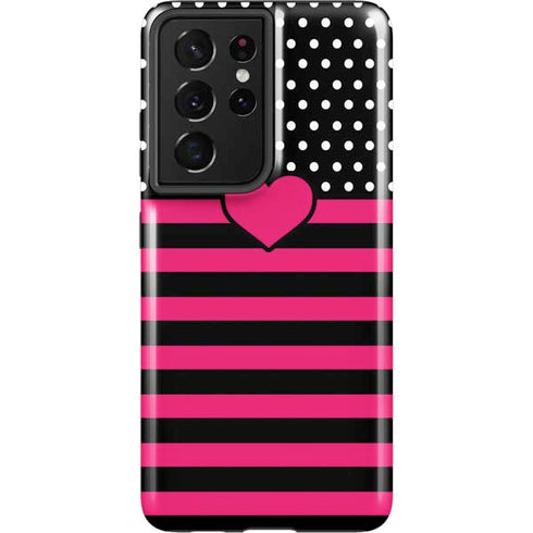 Polka Dots and Stripes Heart in Pink Galaxy S21 Ultra 5G Pro Case