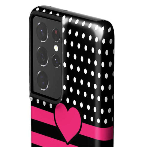 Polka Dots and Stripes Heart in Pink Galaxy S21 Ultra 5G Pro Case