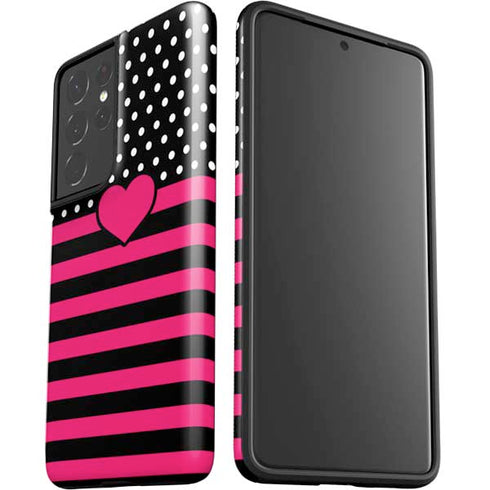 Polka Dots and Stripes Heart in Pink Galaxy S21 Ultra 5G Pro Case