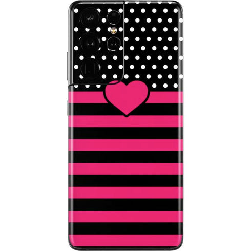 Polka Dots and Stripes Heart in Pink Galaxy S21 Ultra 5G Skin
