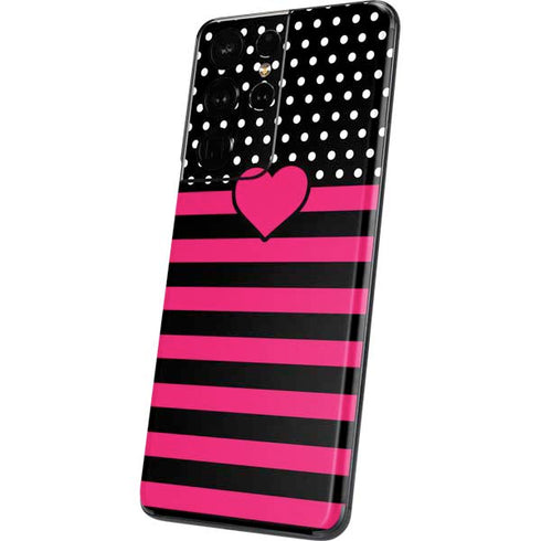 Polka Dots and Stripes Heart in Pink Galaxy S21 Ultra 5G Skin