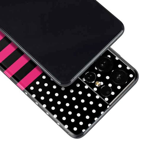 Polka Dots and Stripes Heart in Pink Galaxy S21 Ultra 5G Skin