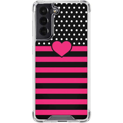 Polka Dots and Stripes Heart in Pink Galaxy S22 Clear Case