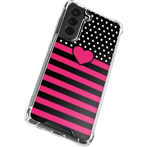 Polka Dots and Stripes Heart in Pink Galaxy S22 Clear Case