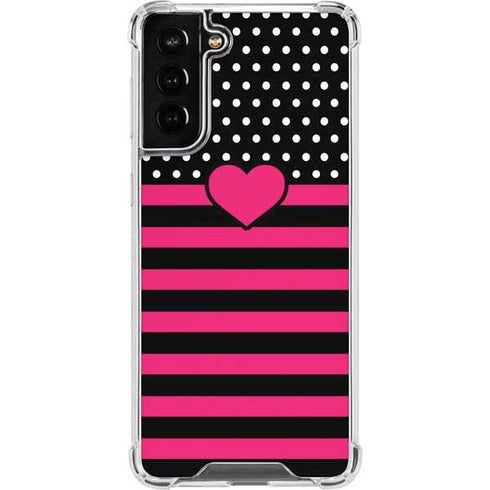 Polka Dots and Stripes Heart in Pink Galaxy S22 Plus Clear Case
