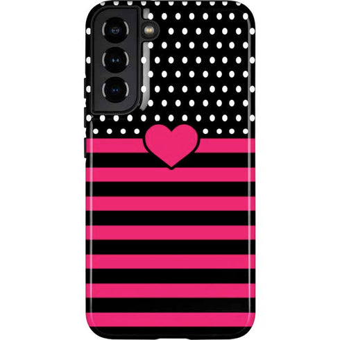 Polka Dots and Stripes Heart in Pink Galaxy S22 Plus Pro Case