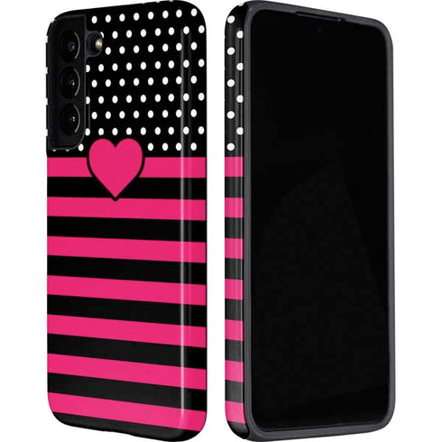 Polka Dots and Stripes Heart in Pink Galaxy S22 Plus Pro Case