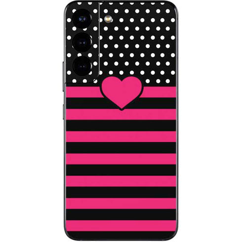 Polka Dots and Stripes Heart in Pink Galaxy S22 Skin