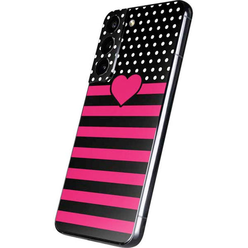 Polka Dots and Stripes Heart in Pink Galaxy S22 Skin
