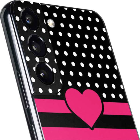 Polka Dots and Stripes Heart in Pink Galaxy S22 Skin