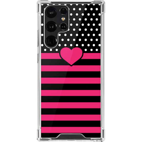 Polka Dots and Stripes Heart in Pink Galaxy S22 Ultra Clear Case