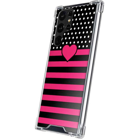 Polka Dots and Stripes Heart in Pink Galaxy S22 Ultra Clear Case