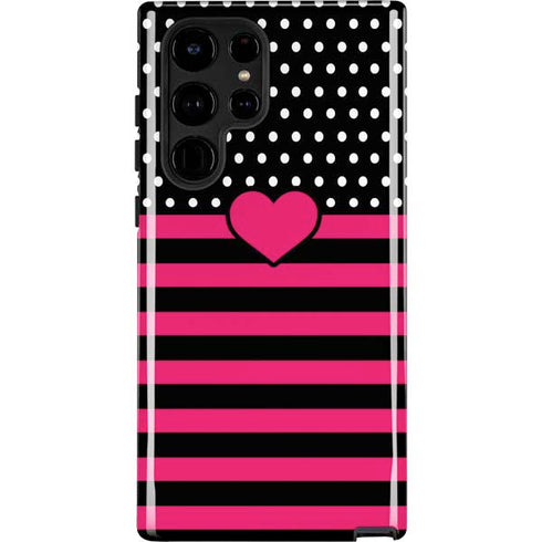 Polka Dots and Stripes Heart in Pink Galaxy S22 Ultra Pro Case