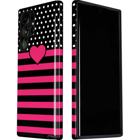 Polka Dots and Stripes Heart in Pink Galaxy S22 Ultra Pro Case