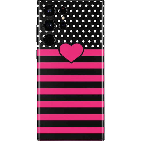 Polka Dots and Stripes Heart in Pink Galaxy S22 Ultra Skin
