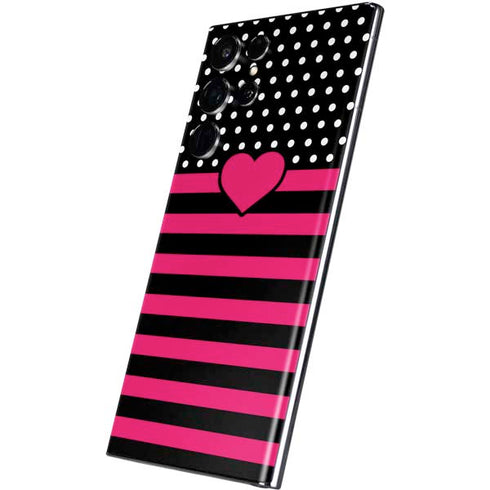 Polka Dots and Stripes Heart in Pink Galaxy S22 Ultra Skin